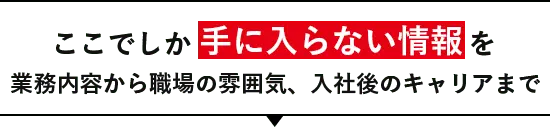 ここでしか手に入らない情報を業務内容から職場の雰囲気、入社後のキャリアまで